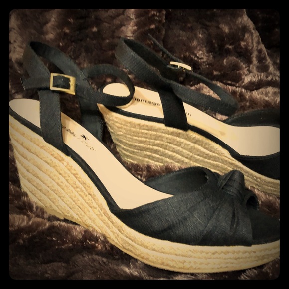 Montego Bay Black Ankle Wedges - Picture 1 of 8